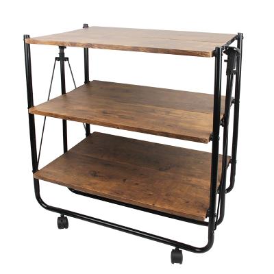 China 3 Tier Viable Foldable Kitchen Storage Shelf Serving Oven Stand Cart Microwave for sale