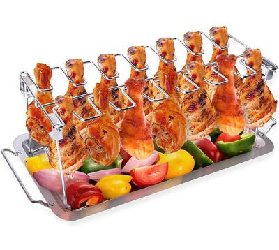 China Stainless Steel Rotisserie Rack and Drip Pan Cave Tools Chicken Wing Easily Cleaned Vertical Leg Rack for Smoker or BBQ Grill Oven for sale