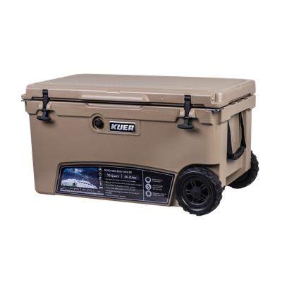 China Waterproof Outdoor 70qt Cooler Box With Wheels Rotomolded Hard Cooler Box for sale