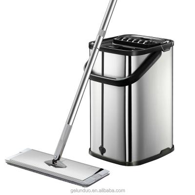 China Sustainable New Design Magic Flat Floor Cleaner Mop With Stainless Steel Squeeze Bucket for sale