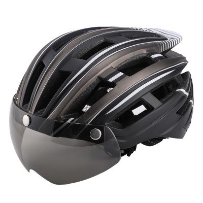 China Bicycle Cycling Head Protection Road Bike Helmet Adult Bicycle Helmets with Magnetic Windshield Goggle and Rear Warning Light for sale