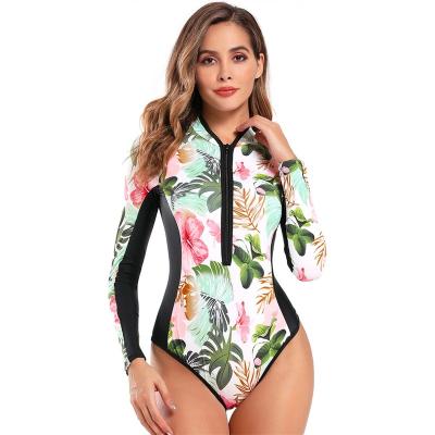 China Plus Size 2022 New Zipper Women's One Piece Swimsuit Surfing Printed Sporty Long Sleeve Swimsuit for sale