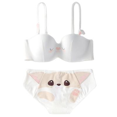 China Women's Rimless Sexy Cute Bunny Traceless Girls' Bra Gathered Adjustable Set Underwear for sale