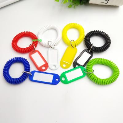 China Colorful Rope Plastic Key Ring Dish Bath Coin Dish Sauna Hand Bracelet Around Spiral Spring Ropes Bracelet With ID Tag Key Chain for sale