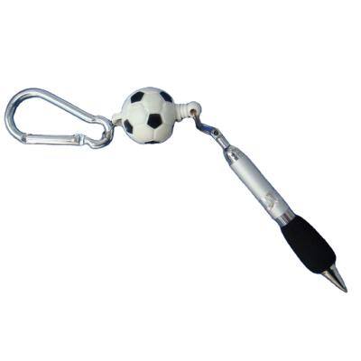 China Promotional Pen Football Soccer Gift Badge Reel Holder Ball Pen With Carabiner for sale