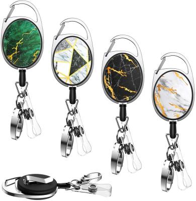 China Retractable Amazon Carabiner Badge Reel Key Chain Belt Clip Key Holder 27 Inch Work Key Holder Marble Rope Steel Wire For ID Card for sale