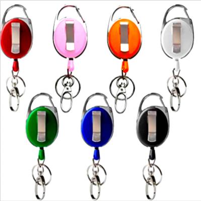 China Durable Retractable ID Card Holder Carabiner Badge Reel With Clip Key Ring ID Card Badge Holder Back Key Chain for sale