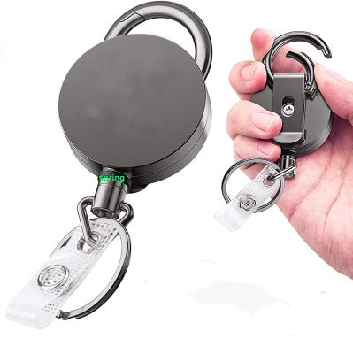 China Retractable Promotion Heavy Duty Metal Badge Holder Reel With Circle Carabiner Keychain Amazon Success for sale