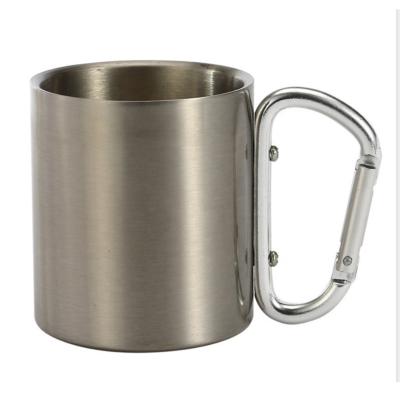 China Amazon 220ml /300ml Double-Layer 304 Stainless Steel Carabiner Coffee Mug Travel Disposable Outdoor Water Cup for sale