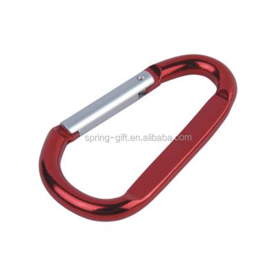 China Flat Amazon 2022 Customize Logo Flat D Shape Security Spring Hook Aluminum Key Ring Carabiner Chain for sale