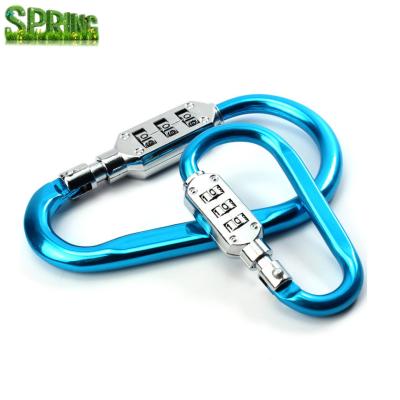 China Mordern multifunctional aluminum alloy password carabiner with code lock, secret combination lock carabiner hooks for sale