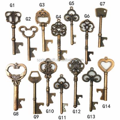 China Stocked Promotional Gifts Wedding Favors Antique Metal Key Shape Bottle Opener for sale