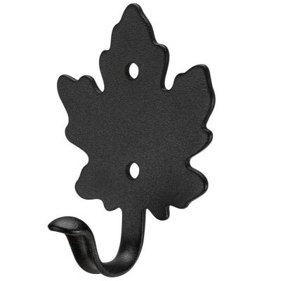 China Viable Hanging Cloth Towel Robe Hat Bag For Bath Kitchen Garage Decorative Wall Hangs Black Maple Leaf Metal Coat Hooks for sale