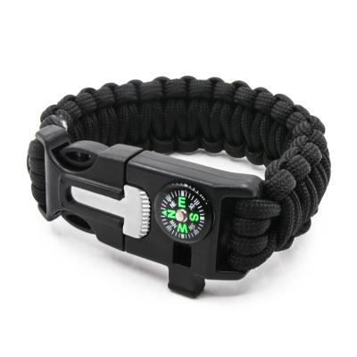 China Wholesale Outdoor Muti-function Custom New Nylon Adjustable 5 in 1 Whistle Fire Starter 550 Paracord Survival Bracelet Tactical Flint Clasp for sale