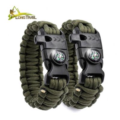 China Wholesale Outdoor Military Camping Gear Custom Logo Outdoor Military Flint Starter Whistle Paracord 550 Paracord Tactical Bracelet for sale