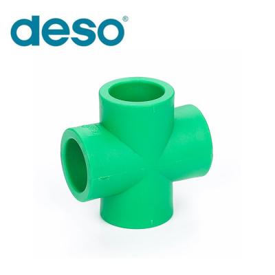 China Water pipe system China manufactures PPR pipes and fittings PN25 normal color white pipe fitting plumbing fittings material ppr plastic pipe cross for sale