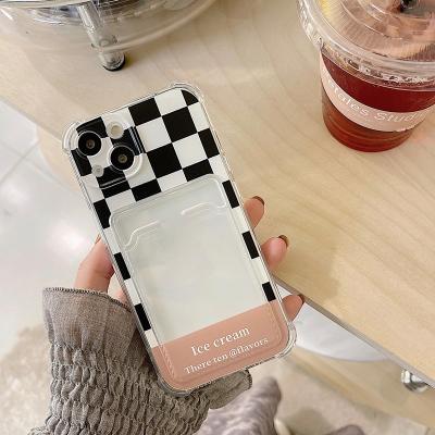 China Waterproof INS Checkerboard Phone Case For iPhone 11 12 Mini Case 13 Pro X XS XR Max 7 8 Plus Soft Case Cover TPU Wallet Card Slot Holder for sale