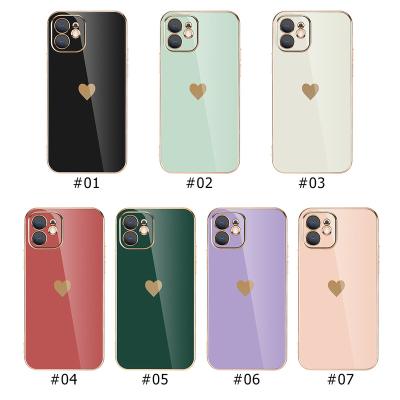 China Lens Protector Love Heart Phone Shockproof Solid Plating Electroplating Case For iPhone 12 11 pro XR max XS 7 8 6 max plus Se 3 13 pro max for sale