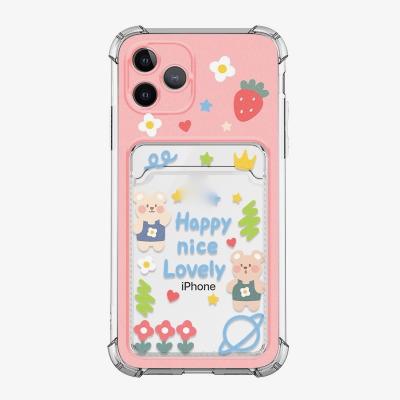 China 20 waterproof designs! Cute Central Statistical Cartoon Card Slot Holder Phone Case For iPhone 11 12 13 pro X XS XR Max 7 8 Plus Soft Case Cover TPU Wallet for sale