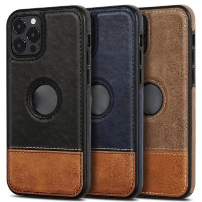 China High Quality Shockproof Luxury Business PU Leather Cell Phone Case For iPhone 14 12 13 Pro Max Plus Two Color Stitched Leather Case for sale