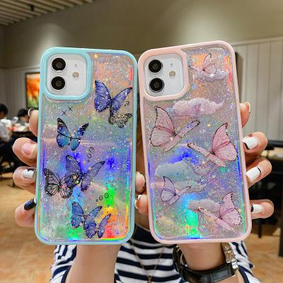 China Laser Shockproof Clear Butterfly Glitter Cartoon Soft Shockproof Phone Case Cover For iPhone 14 12 13 11 pro XS Max XR Max X 7 8 plus Se for sale