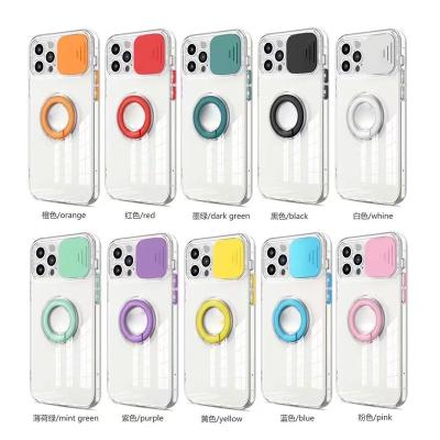 China Clear Insist Camera Slide Shockproof Gradient Protective Case For iPhone 11 12 13 pro XS max X S XR 8 plus Ring Holder Stand Transparent Cover for sale