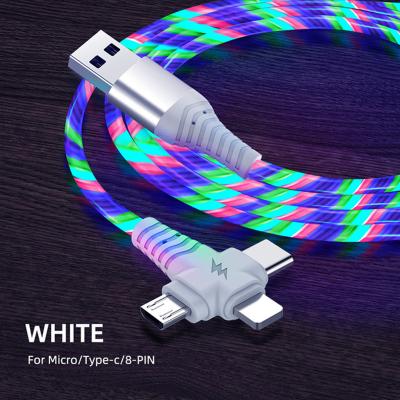 China LED Flow Lighting USB Cable 1m 2m Flowing Lighting USB Cable For iPhone 13 12 11 pro 3 in 1 LED Light Up Cable USB Type C Charger for Huawei Xiaomi for sale