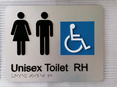 China Outdoor Anodised Aluminium Braille Signs 1.6 SNA Panels Unisex Toilet RH Text for sale