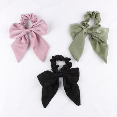 China Fashionable Hot Popular Hair Accessories Elastic Hair Band With Bows And Rabbit Ears Hair Scrunchies With Tail Girls Hair Ties Scrunchies Silk for sale