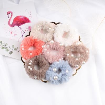 China Cute Cute Plush Hair Accessories For Girls Beads Customized Plush Scrunchies New Style Small Scrunchies Fluffy Hair Scrunchies for sale