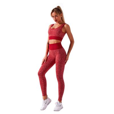 China 2021Shein New European and American leopard seamless backless bra waist pants yoga suit fitness and weight loss top for sale