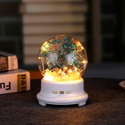 China Modern Gift Seven Colors Bulb Wireless Speaker Smart Music Lamp Preserved Glass Flower Ball Night Light for sale