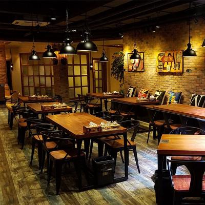 China Industrial Design Metal Frame Modern Rustic Bar Dining Home Tables Long Top Narrow Bar Rectangular Wood Table for sale