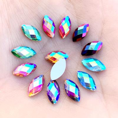 China Flatback 60PCS Horse Eye Crystal AB Rhinestones Acrylic Crystals Beads Flat Back Hotfix Clear Rhinestones Non for sale