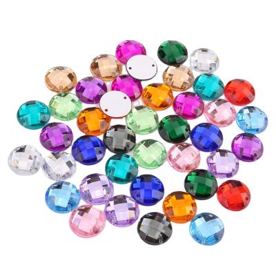 China Flatback 8mm/10mm/12mm/15mm Round Acrylic Rhinestone 2 Holes Sewing Strass Crystal Beads For Diy Decoration for sale