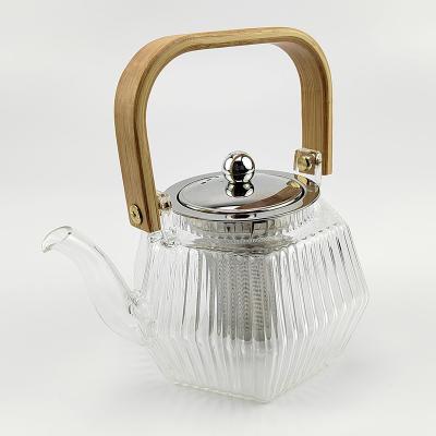 China Viable High Quality Glass Teapot With Stainless Steel Tea Infuser Heat Resistant Clear Cylinder Glass Teapot for sale