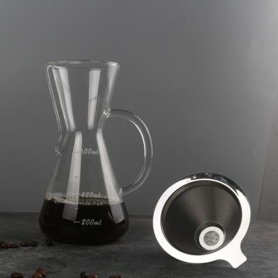 China Sustainable Coffee Moka Pot Manual Hand Drip Glass Coffee Maker Pot With Stainless Steel Filter for sale