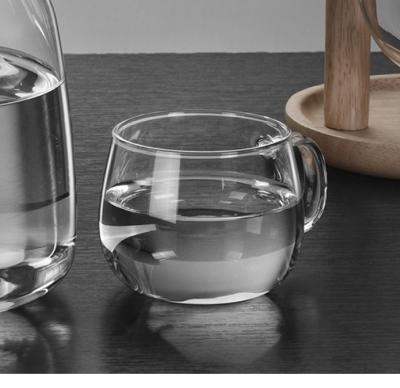 China Traditional factory direct letter printing coffee tea drink dessert breakfast transparent creative milk glass with handle for sale