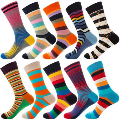 China Wholesale New Novelty Calfskin Socks Men Cotton Rhombus Stripes Socks Antibacterial Happy Waves Socks for sale