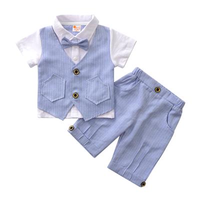 China Breathable Fashionable Cheap England Style 95% Cotton 3Pcs Striped Boy Summer Formal For Baby Suit for sale