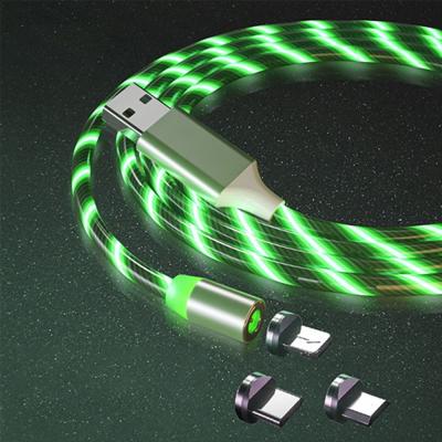 China MP3 / MP4 Player Free Sample 3 In 1 LED Glow Flowing Magnetic Fast Charger USB Cable for sale