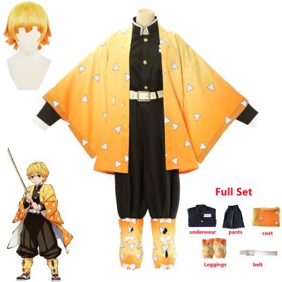 China Spandex Anime Demon Slayer Kimetsu No Yaiba Agatsuma Zenitsu Cosplay Costume Mens Kimono Halloween Christmas Party Uniform Clothes for sale