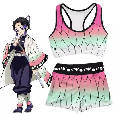 China Spandex Demon Slayer Shinobu Kocho Cosplay Costume Kimetsu Swimsuit No Yaiba Kimono Agatsuma Zenitsu Bikini Beach Anime for sale