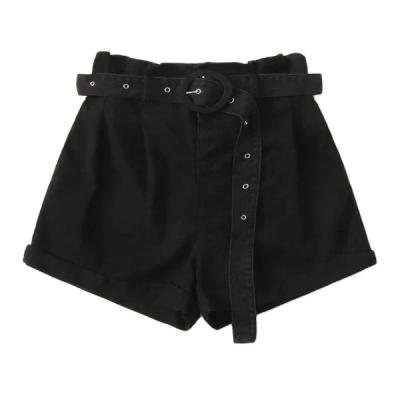 China Sustainable Womens Denim Shorts 2022 Cheap High Waist Shorts Womens Casual Loose Ladies Fashion Black Elastic Waist Wide-Leg Short Jeans for sale