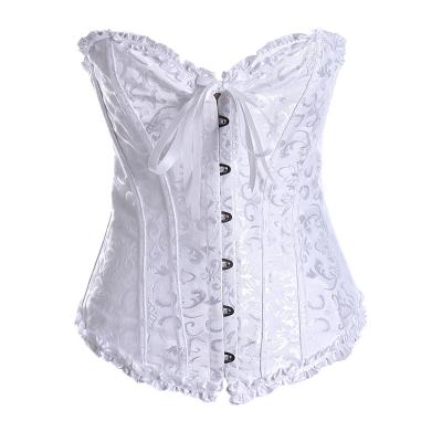 China Women's Plus Size 6XL Brocade Vintage Lace Breathable Sexy Waist Shaper Boned Renaissance Underbust Corset for sale