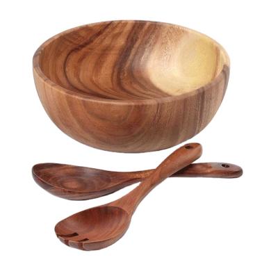 China Sustainable Kitchen Acacia Wood Salad Bowl Set With Servers Spoon Set for sale