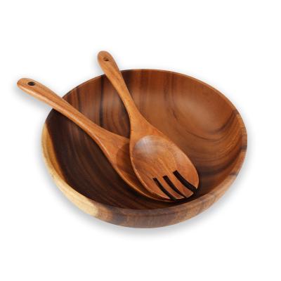 China Sustainable Kitchen Acacia Wood Salad Bowl Set With Servers Spoon Set for sale