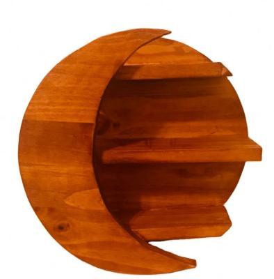 China Wall Mounted Storage Moon Shelf Wooden Floating Shelf Home Wall Hanging Decoration for sale