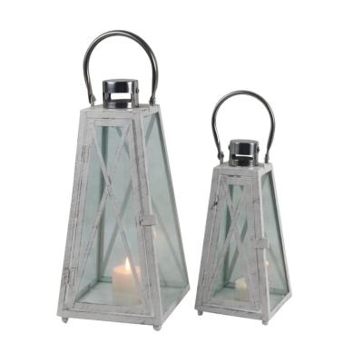 China ECO-frendly ML-1952 set of 2 diamond metal lantern with stainless steel top and handle for sale