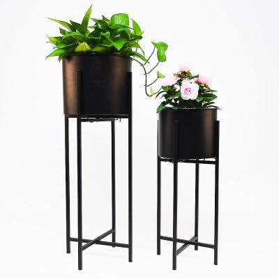 China Eco-friendly Factory Wholesale Custom Folding Cylindrical Racks Iron Flower Pots Metal Metal Plant Stand With Pot for sale